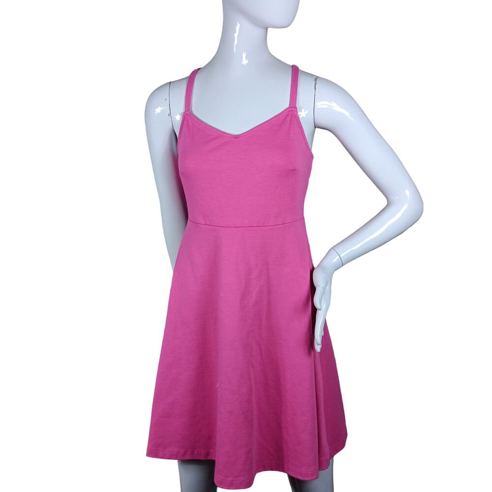 Old Navy Fit and Flare Dress Size Small Barbie Pink Ruched Back Sleeveless